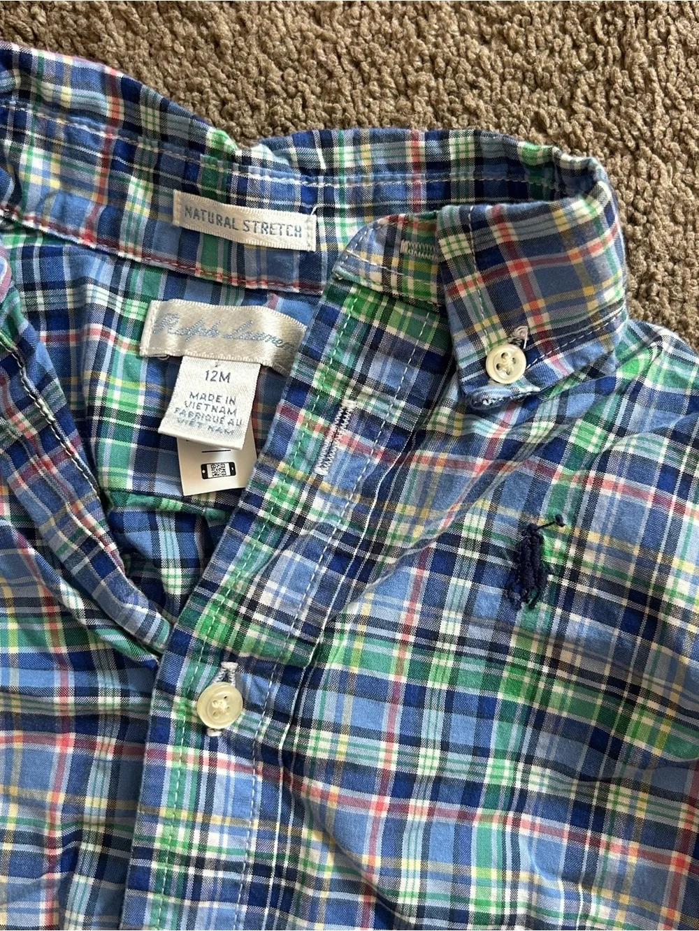 Ralph Lauren Boys' Blue, Green & Navy Plaid Button-Down Shirt